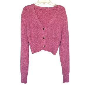 Pink Cropped Cardigan Heart Buttons Knit Sweater S Coquette